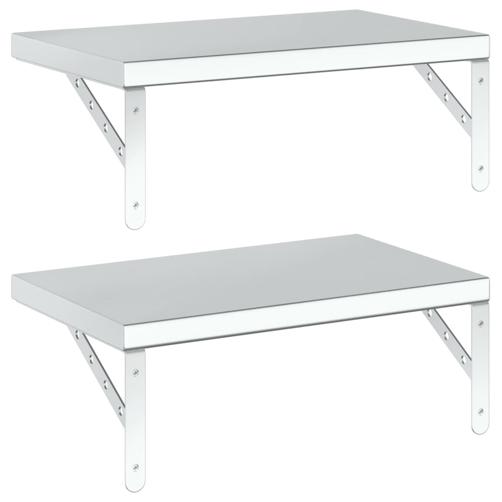 2 db ezüstszínű rozsdamentes acél fali polc 50 x 30 cm