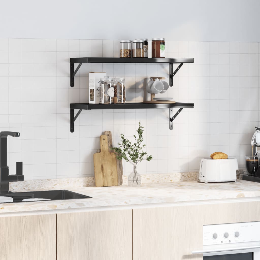 2 db fekete rozsdamentes acél fali polc 75 x 30 cm