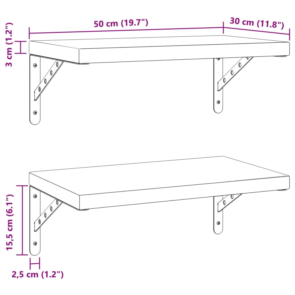 2 db fekete rozsdamentes acél fali polc 50 x 30 cm 2 db fekete rozsdamentes acél fali polc 50 x 30 cm