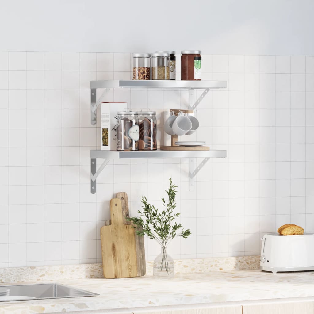 2 db ezüstszínű rozsdamentes acél fali polc 50 x 30 x 3 cm