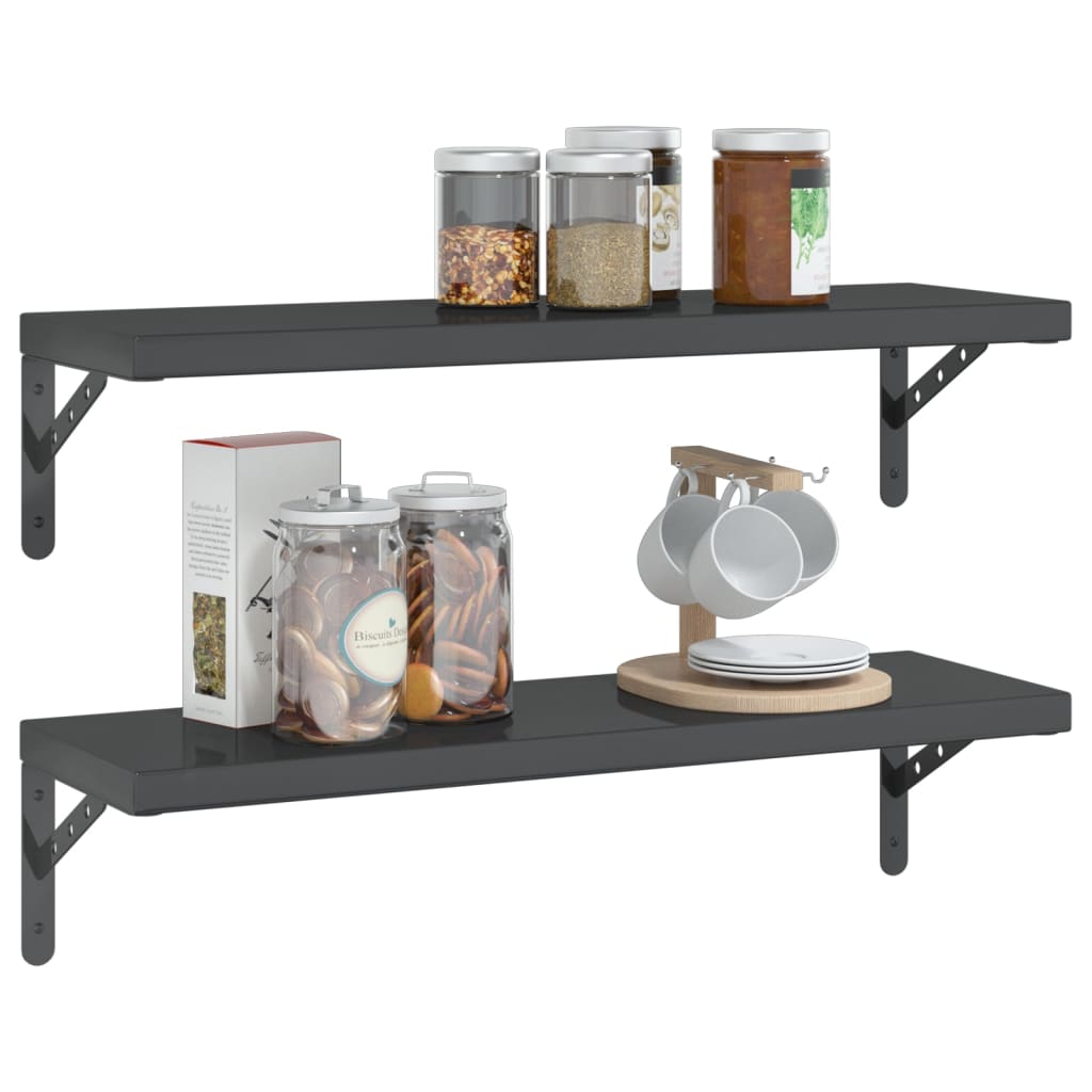 2 db fekete rozsdamentes acél fali polc 75 x 23,5 x 3 cm