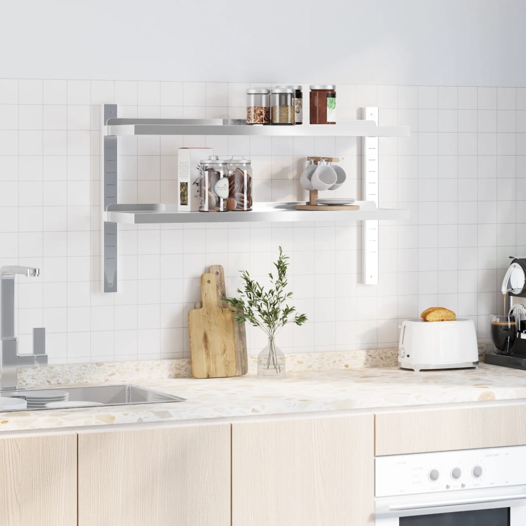 2 szintes ezüst rozsdamentes acél fali polc 100 x 23,5 x 60 cm