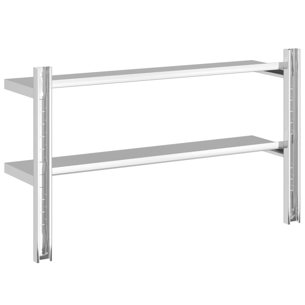 2 szintes ezüst rozsdamentes acél fali polc 100 x 23,5 x 60 cm