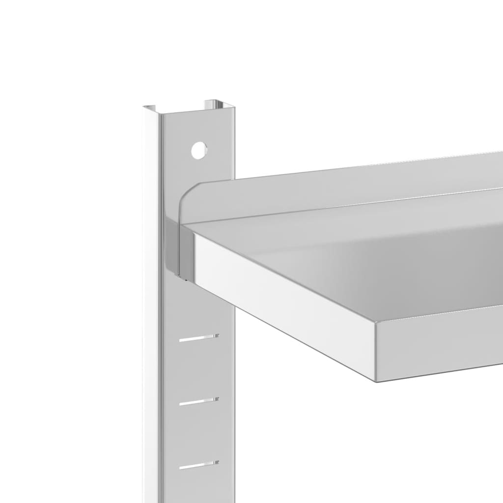 2 szintes ezüst rozsdamentes acél fali polc 75 x 23,5 x 60 cm