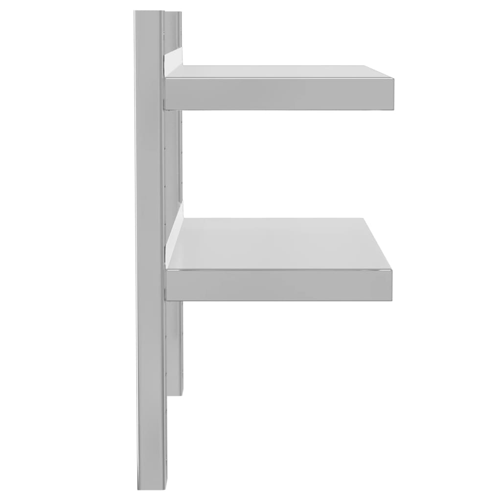 2 szintes ezüst rozsdamentes acél fali polc 50 x 23,5 x 60 cm