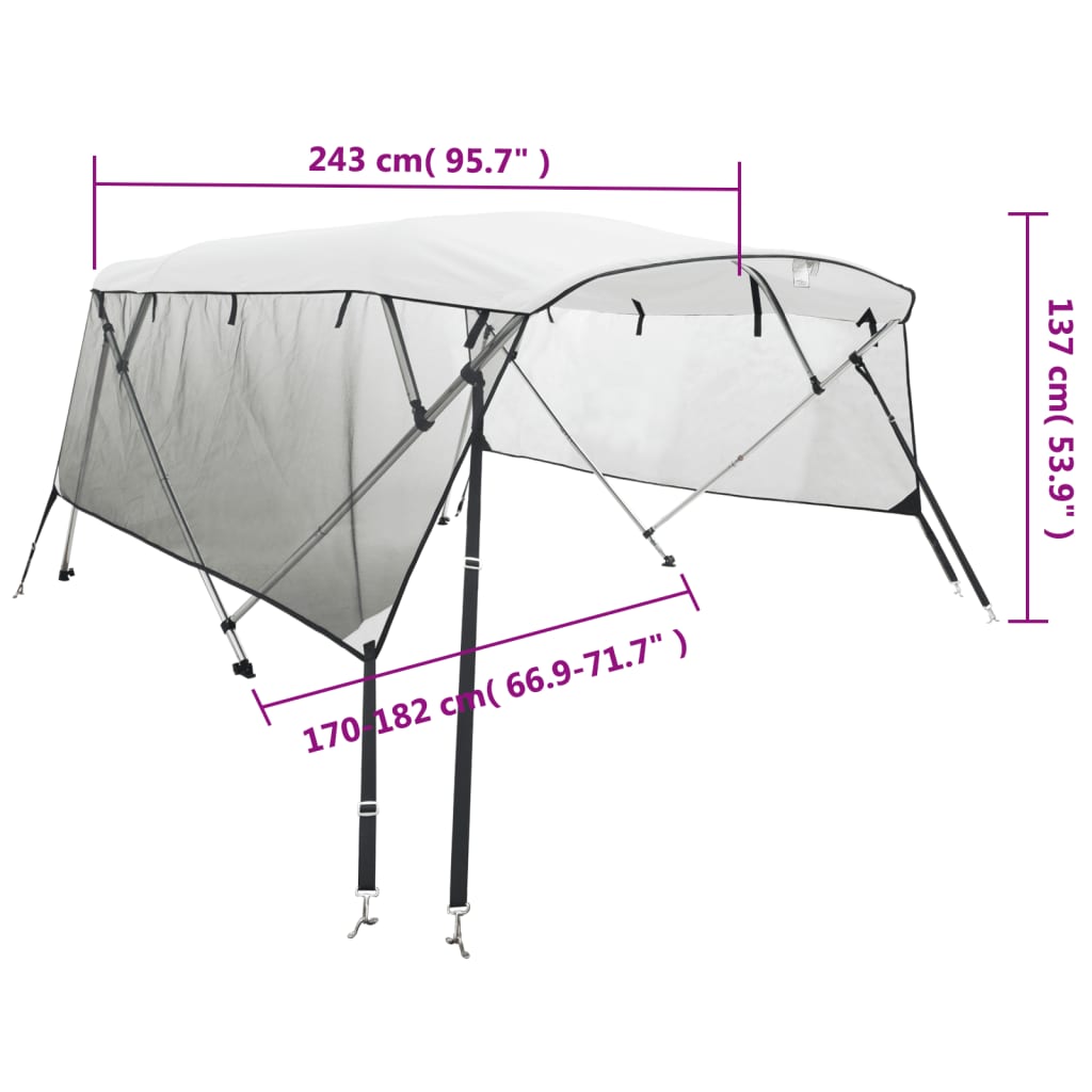 Négyágú bimini tető hálós oldalfalakkal 243x(170-182)x137 cm
