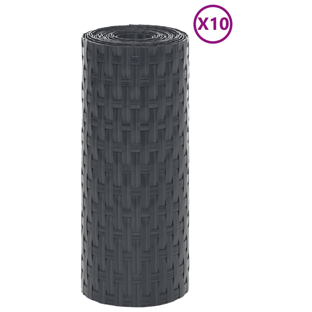 10 db antracitszürke polyrattan erkélyparaván 255 x 19 cm