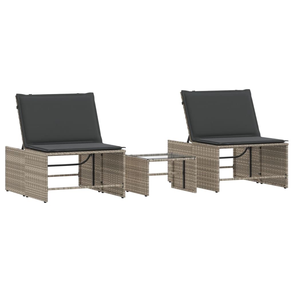 2 db világosszürke polyrattan napozóágy asztallal