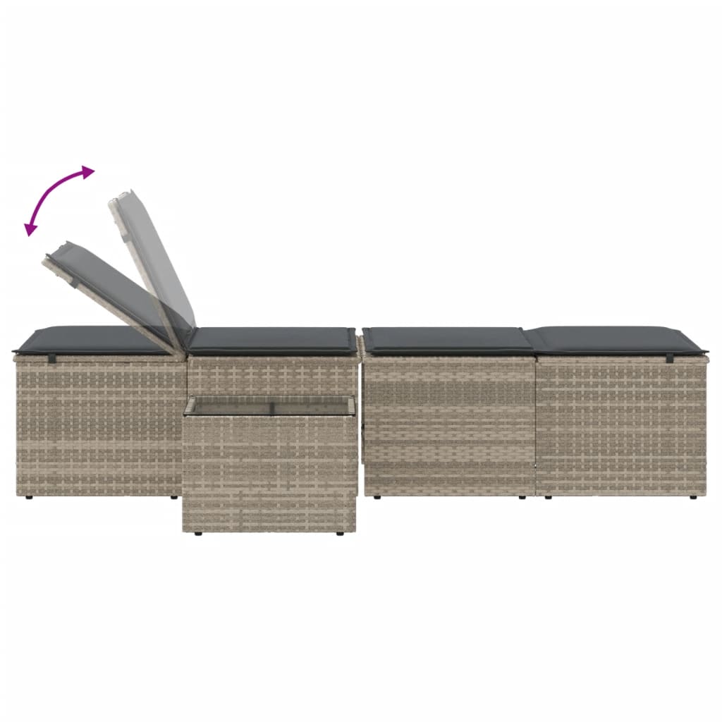 2 db világosszürke polyrattan napozóágy asztallal