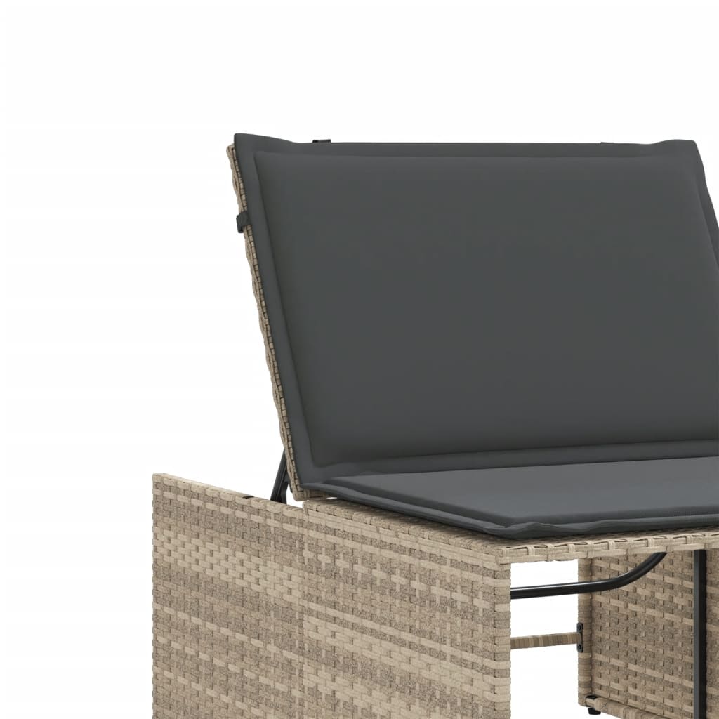 2 db világosszürke polyrattan napozóágy asztallal
