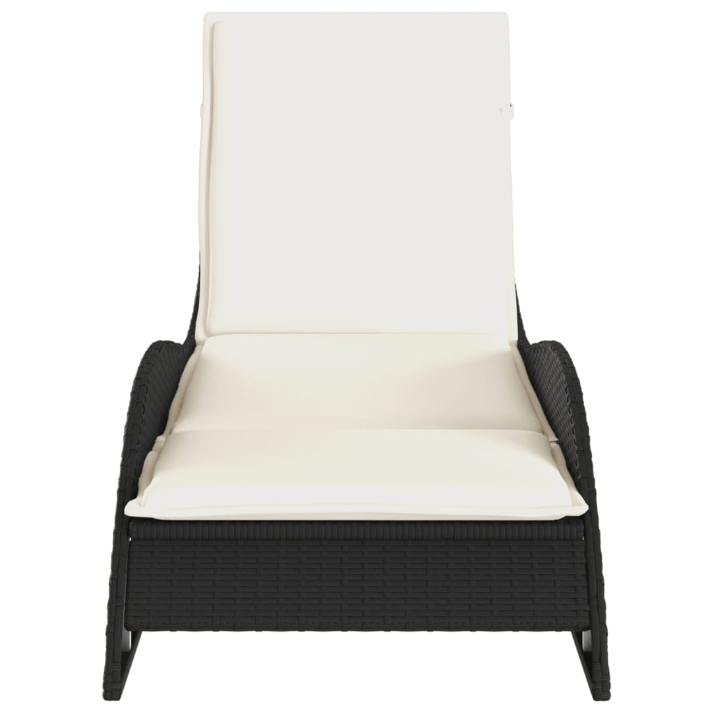 Fekete polyrattan napozóágy párnával 60x205x73 cm