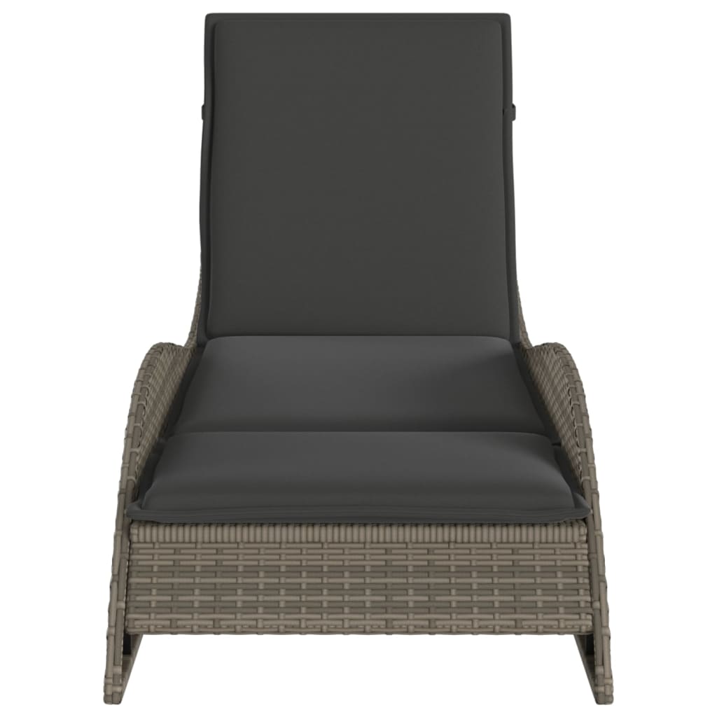 Szürke polyrattan napozóágy párnával 60x205x73 cm