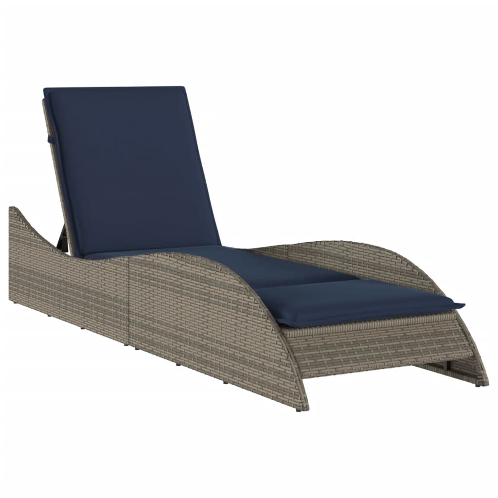 Szürke polyrattan napozóágy párnával 60 x 205 x 73 cm