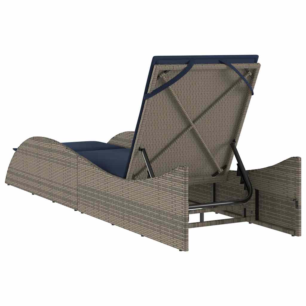 Szürke polyrattan napozóágy párnával 60 x 205 x 73 cm