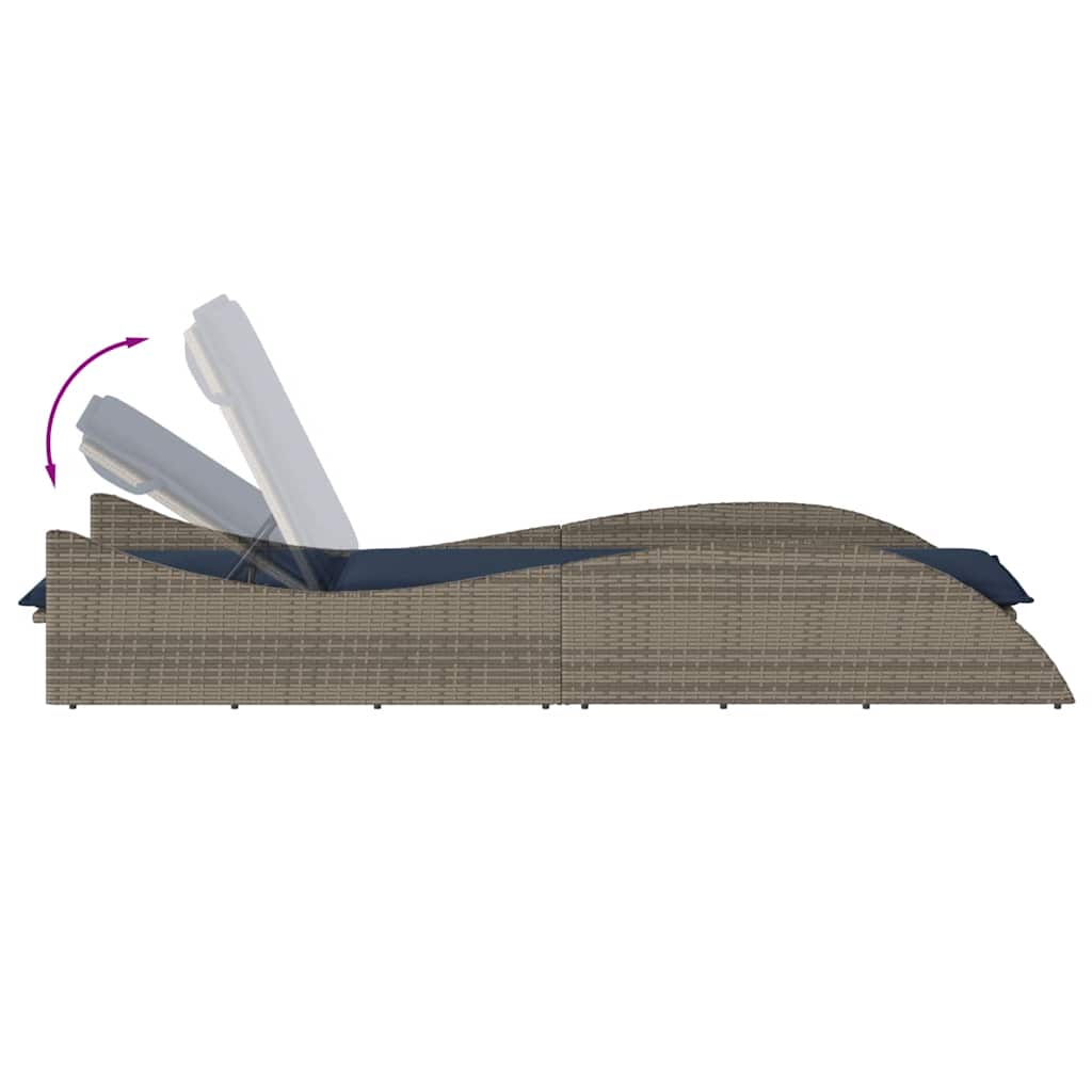 Szürke polyrattan napozóágy párnával 60 x 205 x 73 cm