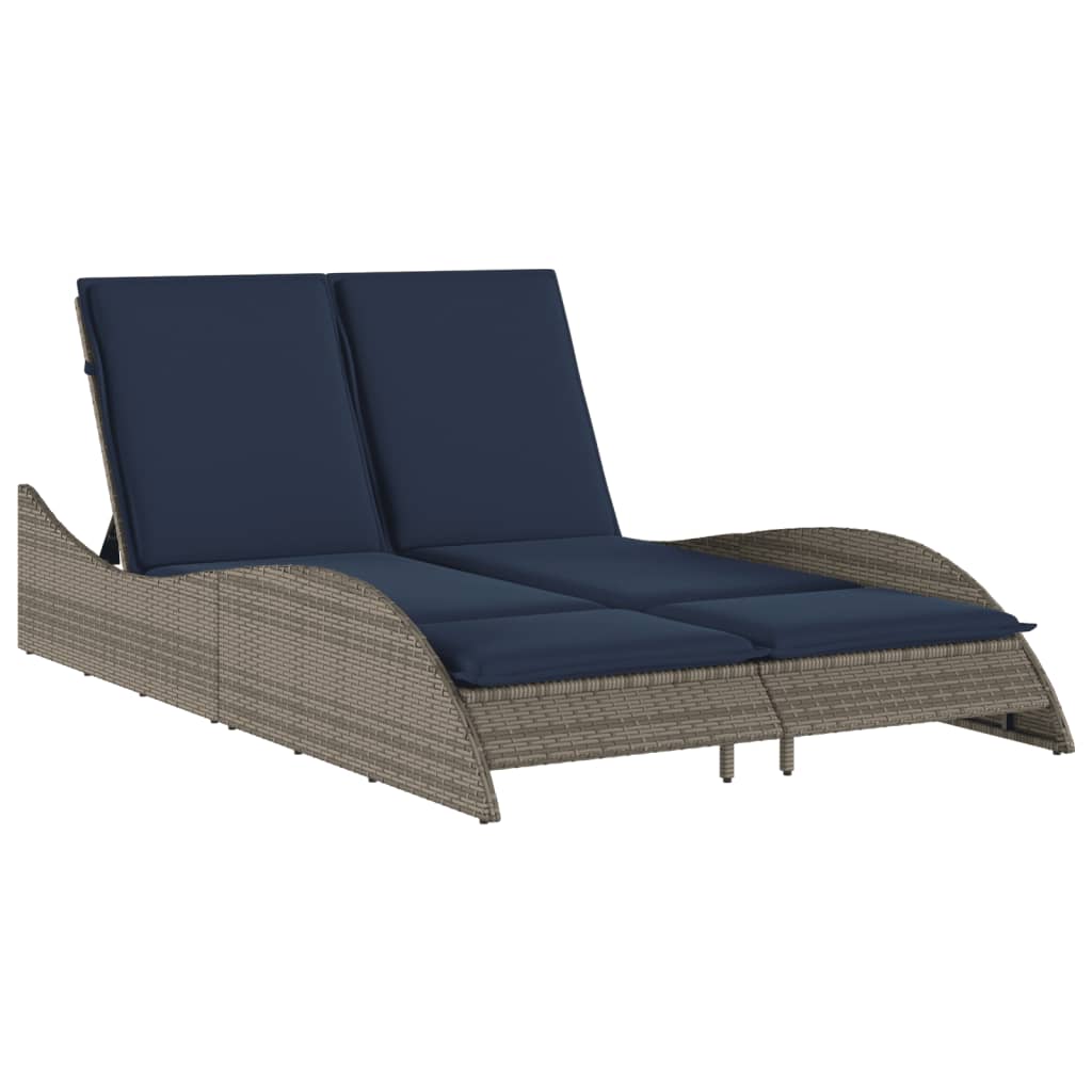 Szürke polyrattan napozóágy párnákkal 114 x 205 x 73 cm