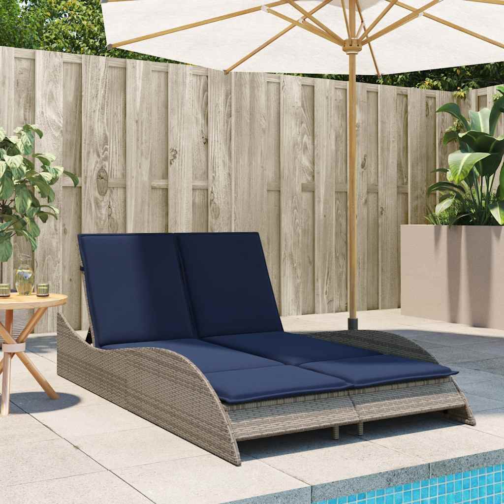 Szürke polyrattan napozóágy párnákkal 114 x 205 x 73 cm