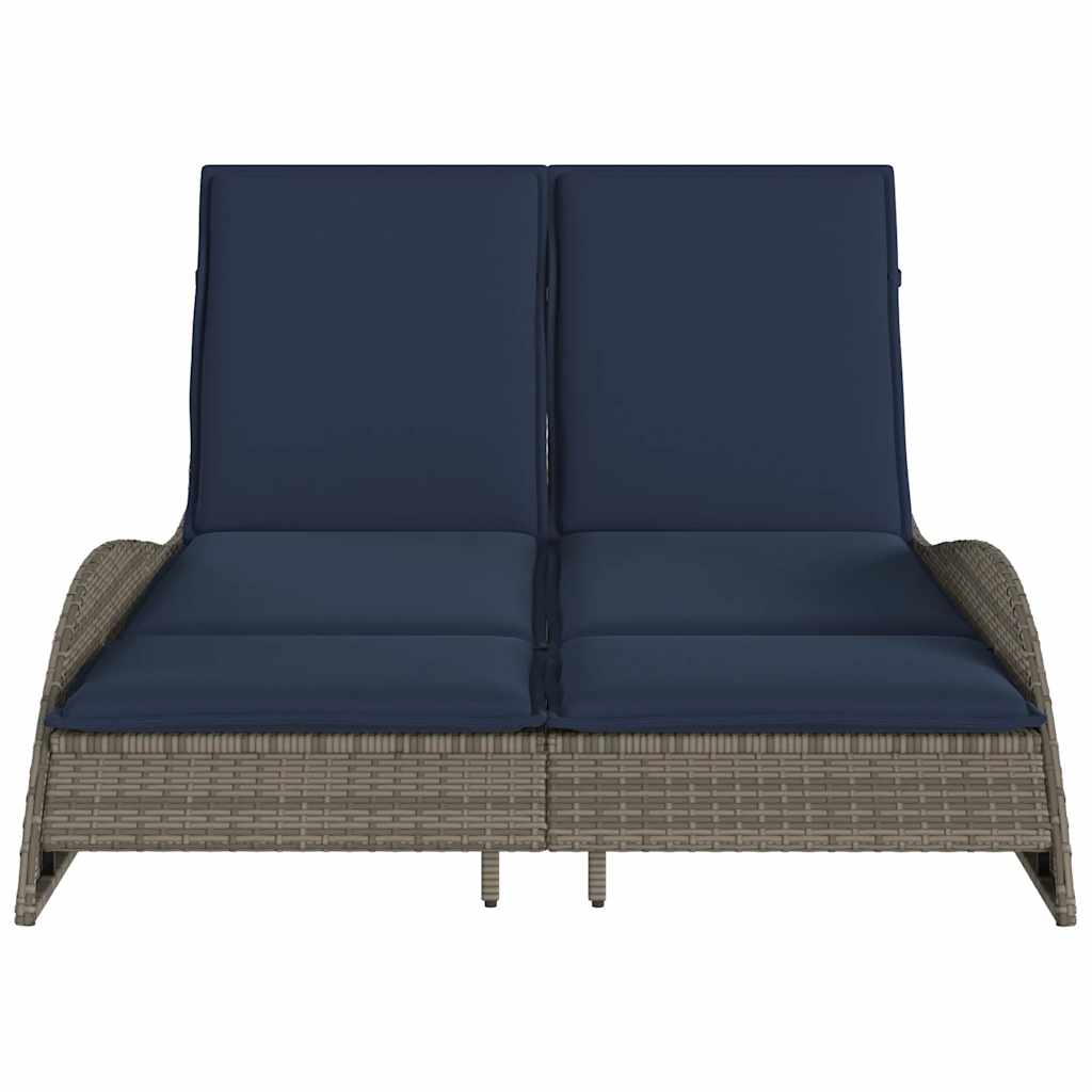 Szürke polyrattan napozóágy párnákkal 114 x 205 x 73 cm