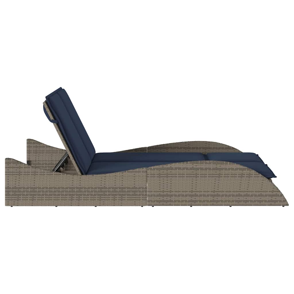 Szürke polyrattan napozóágy párnákkal 114 x 205 x 73 cm