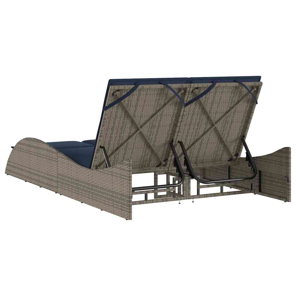 Szürke polyrattan napozóágy párnákkal 114 x 205 x 73 cm