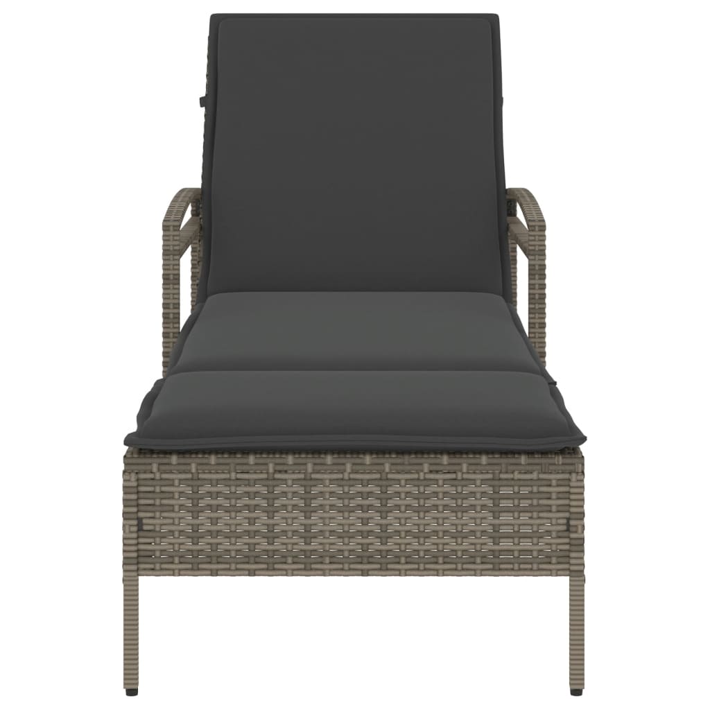 Szürke polyrattan napozóágy párnával 63x200x81 cm