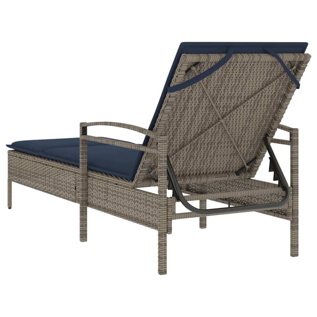 | napozó | párnával 1-személy szürke 63 x 200 x 81 cm polirattan