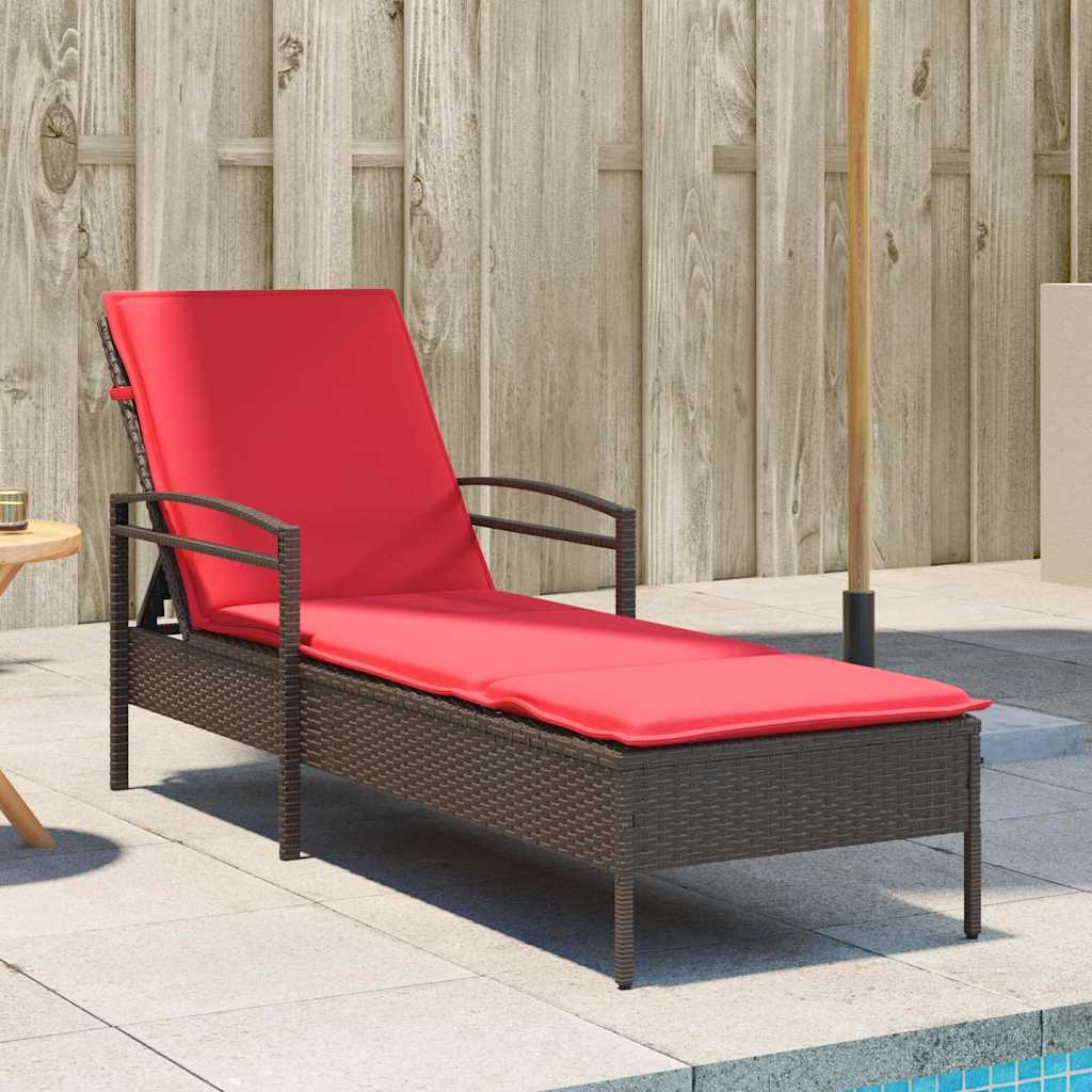 | napozó | párnával 1-személy barna 63 x 200 x 81 cm polirattan