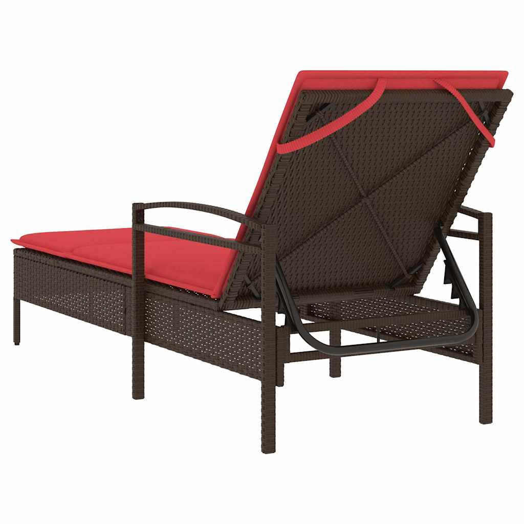 | napozó | párnával 1-személy barna 63 x 200 x 81 cm polirattan