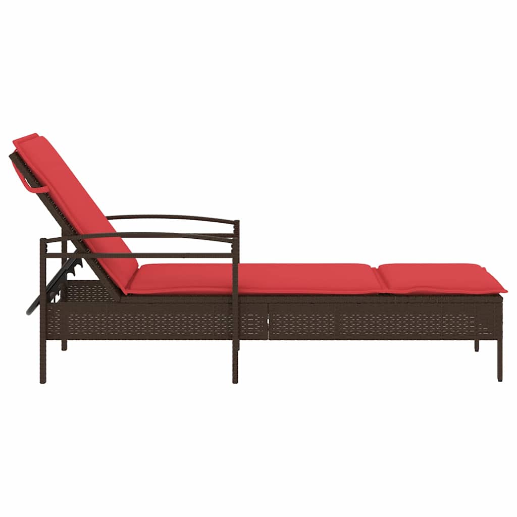 | napozó | párnával 1-személy barna 63 x 200 x 81 cm polirattan