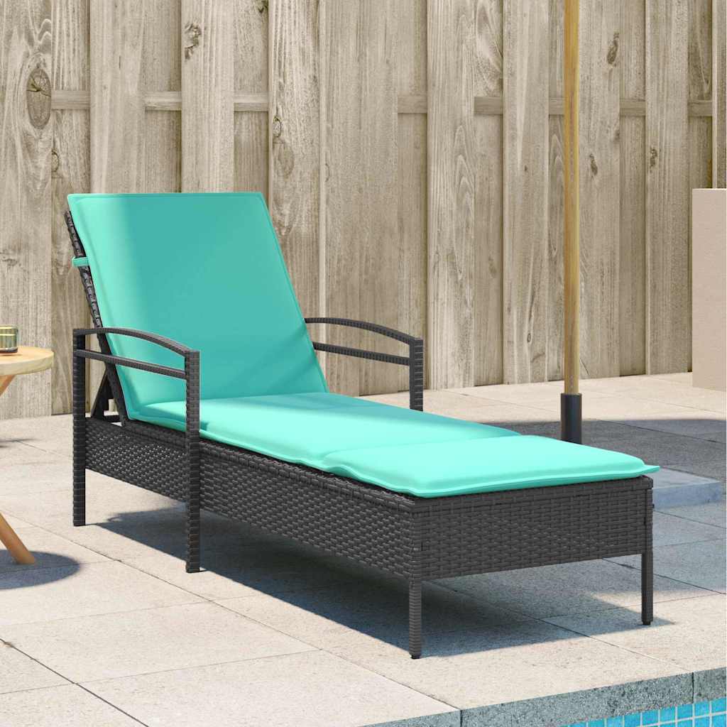 | napozó | párnával 1-személy fekete 63 x 200 x 81 cm polirattan