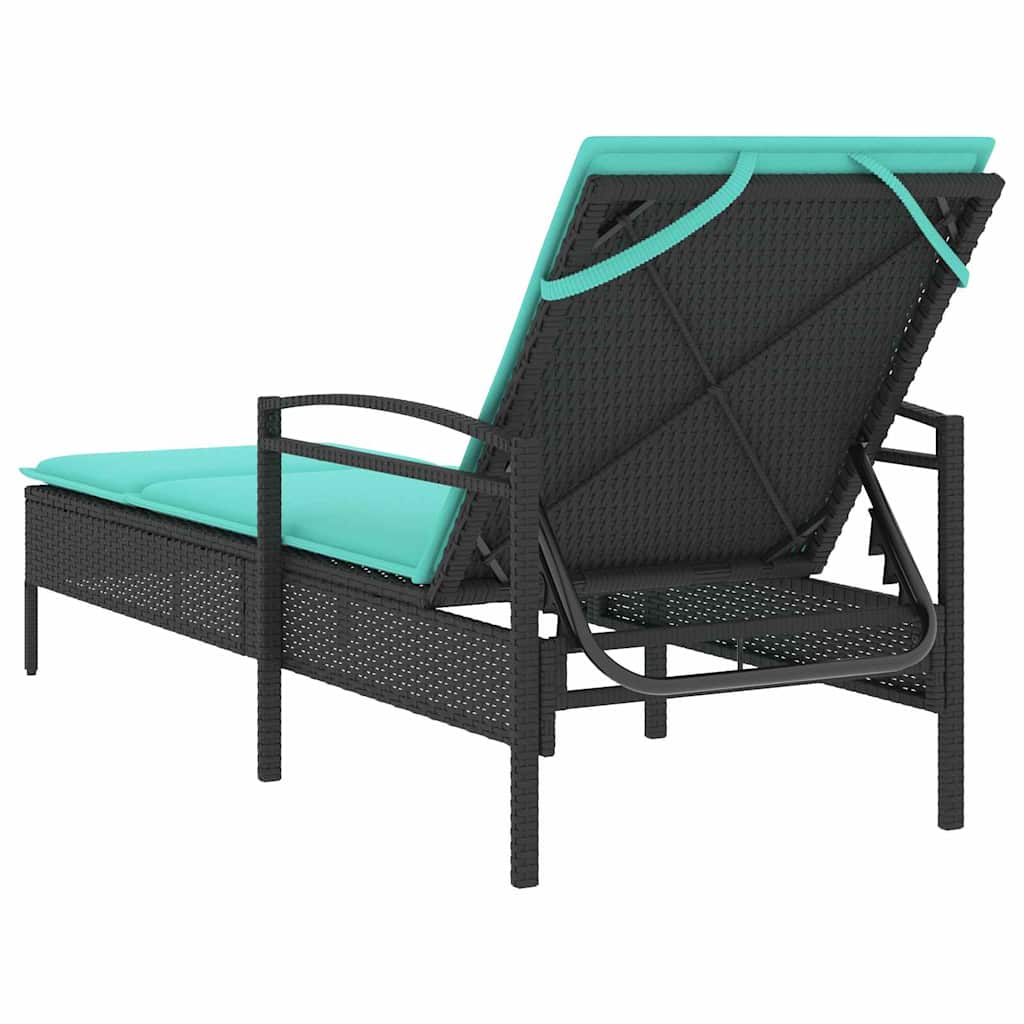 | napozó | párnával 1-személy fekete 63 x 200 x 81 cm polirattan