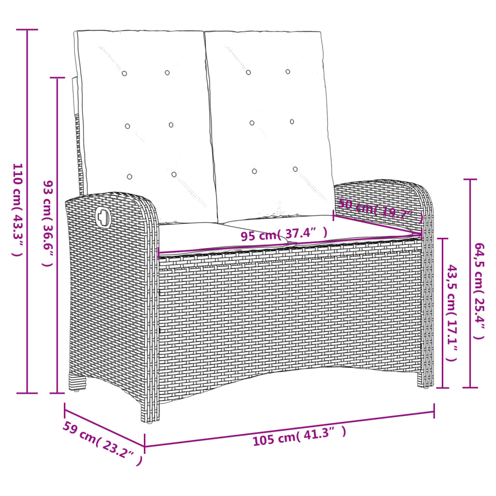 Barna polyrattan dönthető kerti pad párnával