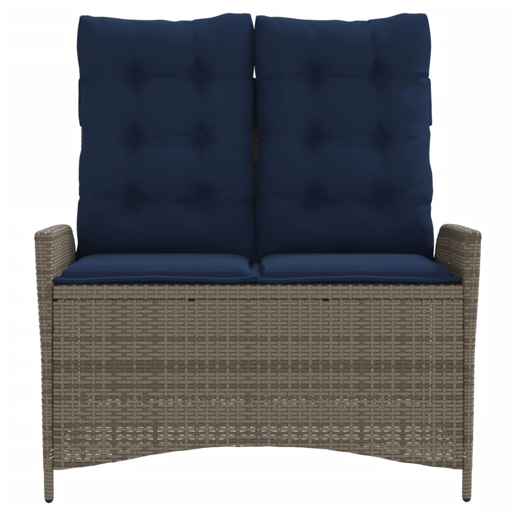 Szürke polyrattan dönthető kerti pad párnával