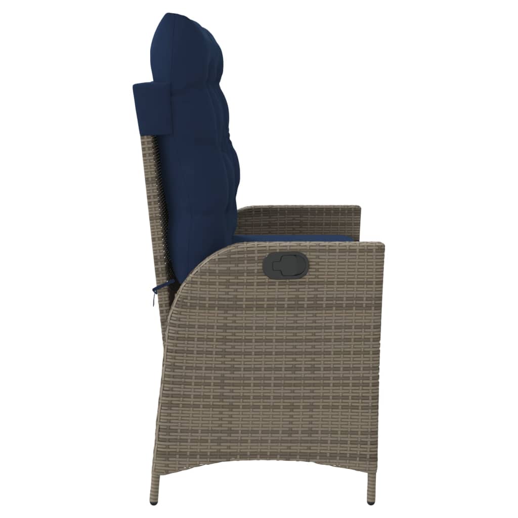 Szürke polyrattan dönthető kerti pad párnával