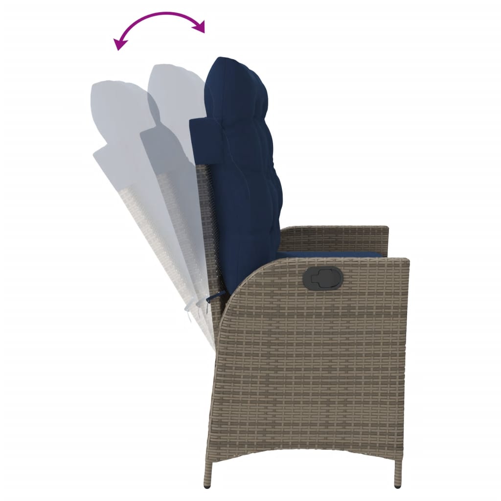 Szürke polyrattan dönthető kerti pad párnával