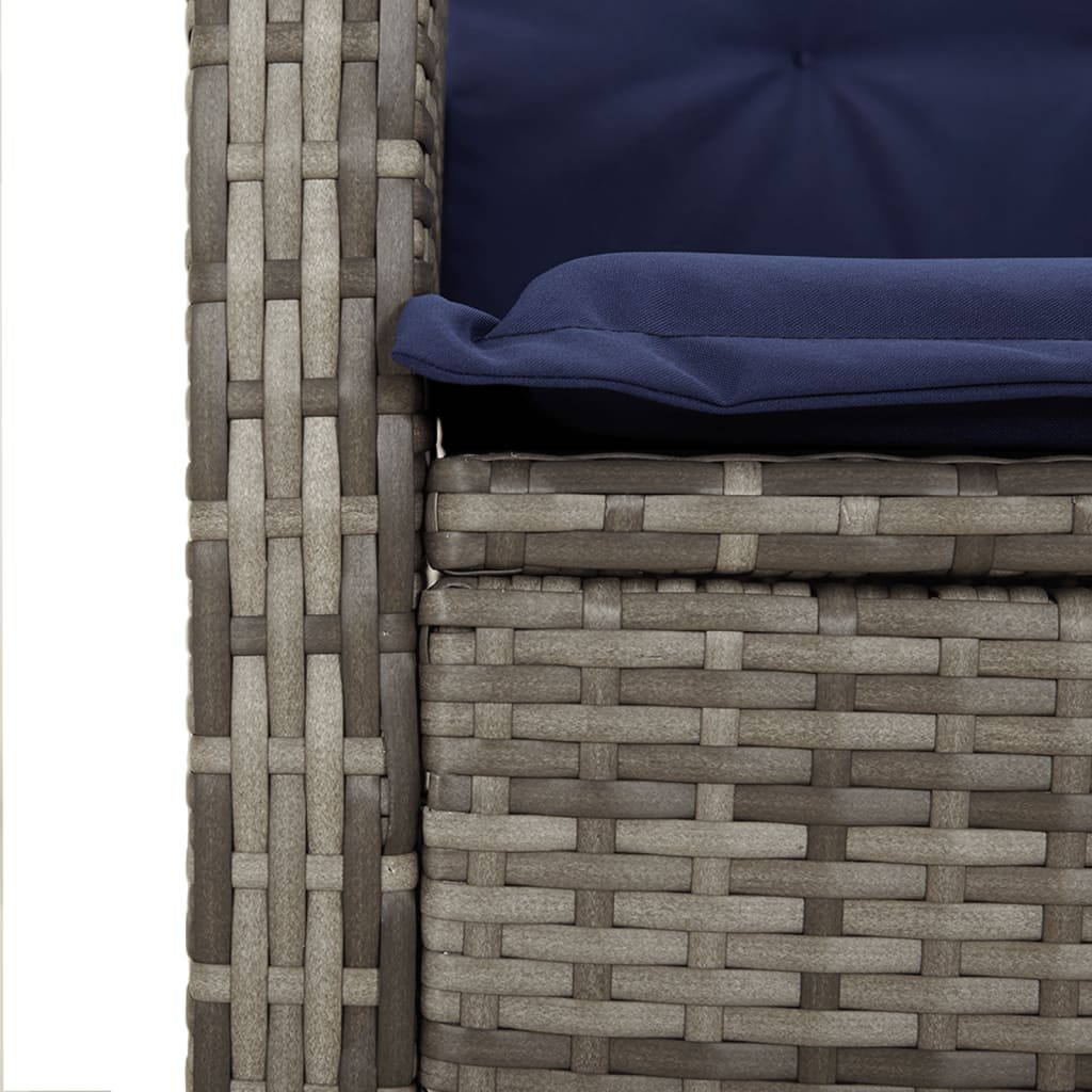 Szürke polyrattan dönthető kerti pad párnával