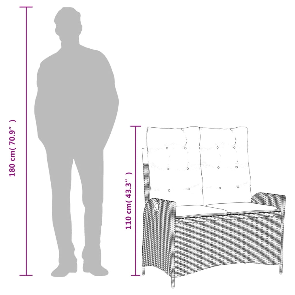 Szürke polyrattan dönthető kerti pad párnával