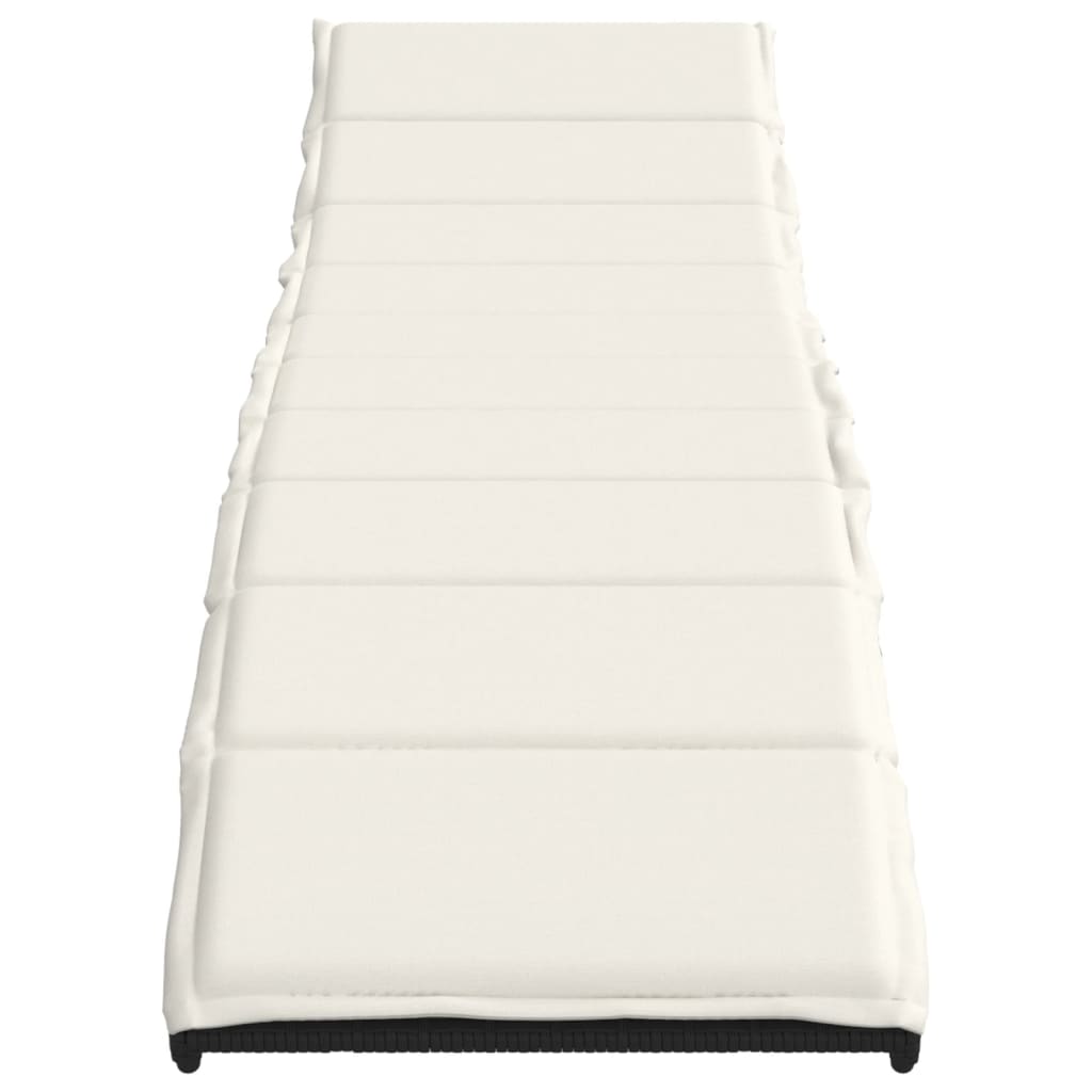 Fekete polyrattan napozóágy párnával 55x199x50 cm