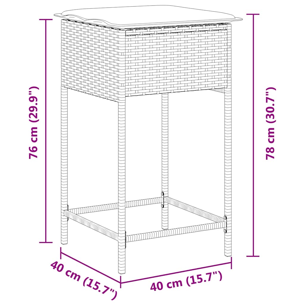 2 db fekete polyrattan kerti bárszék párnával