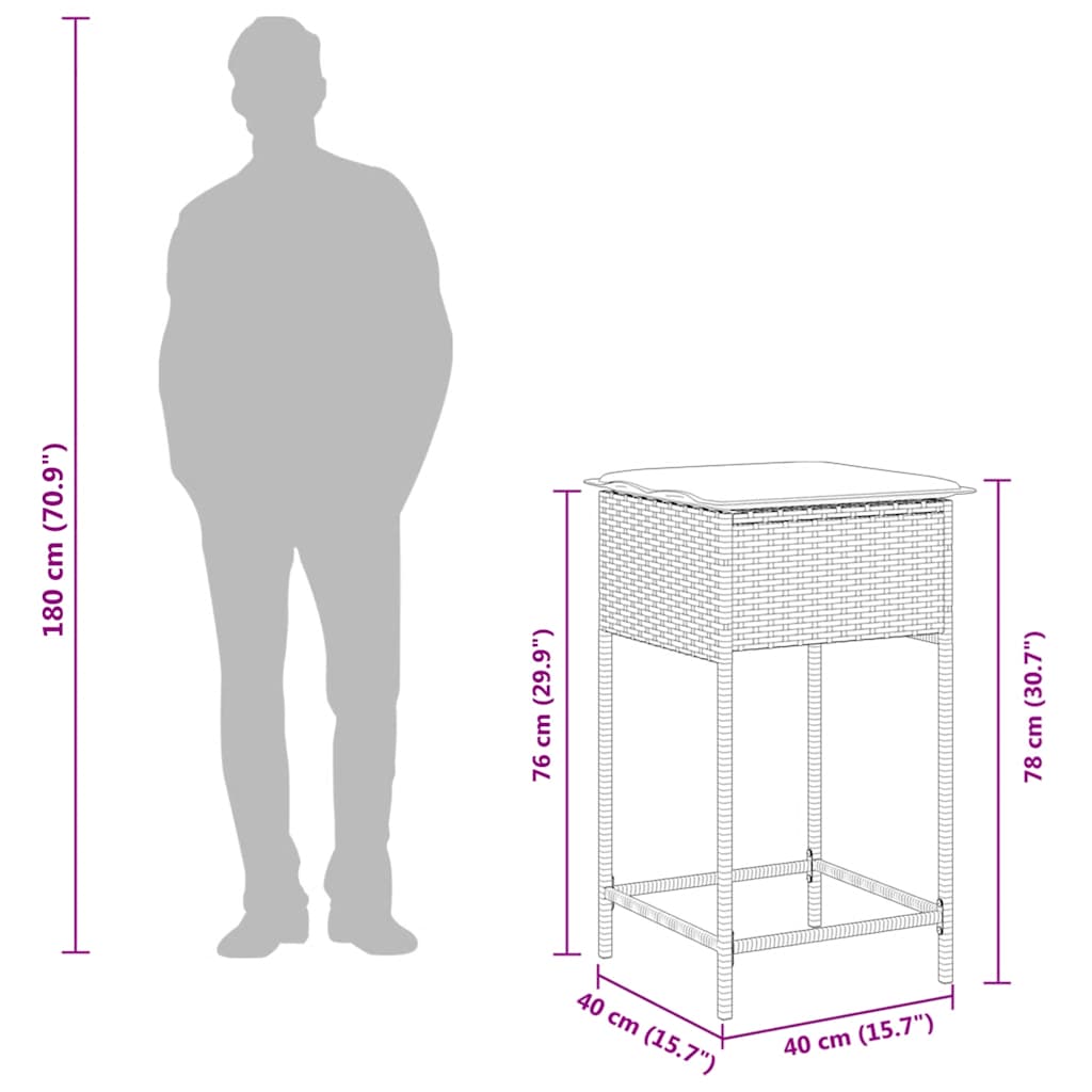 2 db fekete polyrattan kerti bárszék párnával