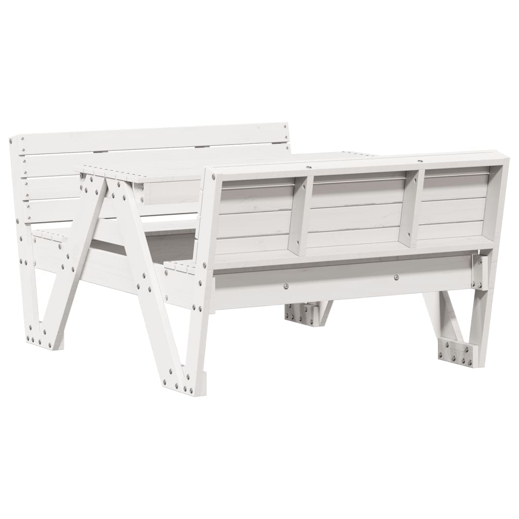 Tömör fenyőfa fehér piknikasztal gyerekeknek 88 x 122 x 58 cm