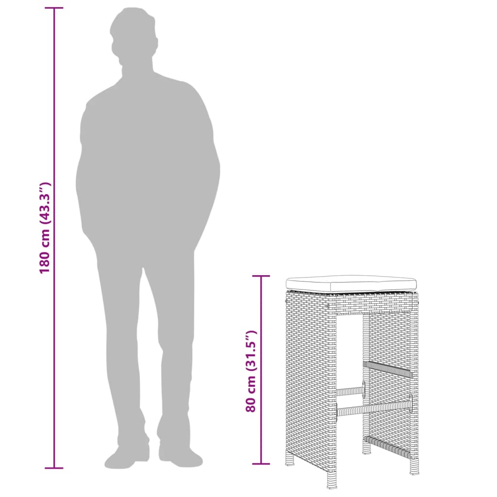 2 db barna polyrattan kerti bárszék párnával