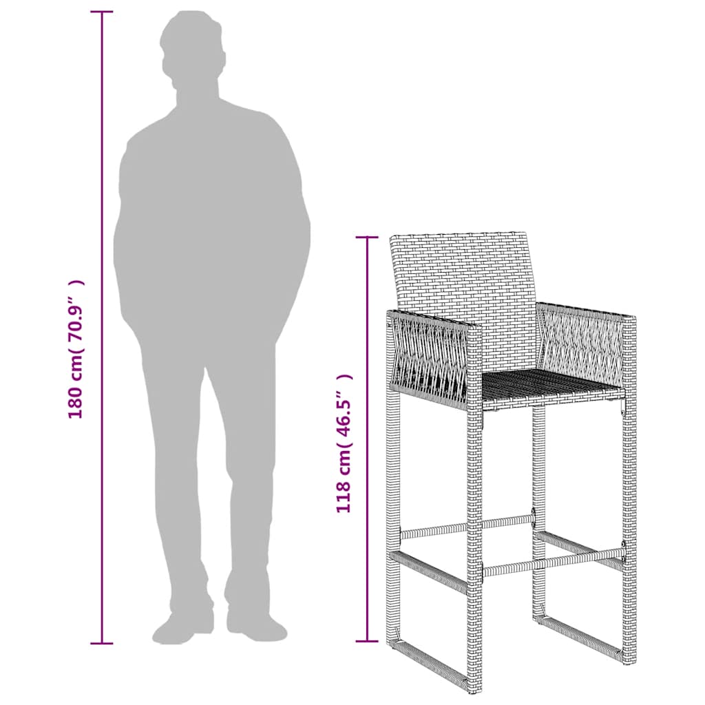 2 db fekete polyrattan kerti bárszék