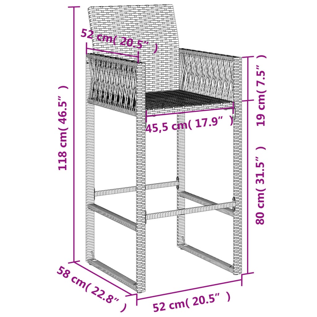 2 db barna polyrattan kerti bárszék