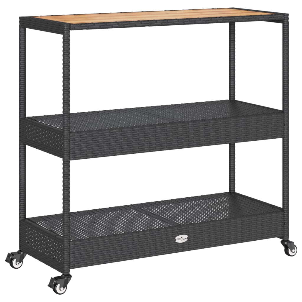 3 szintes fekete polyrattan és tömör akácfa zsúrkocsi 3 szintes fekete polyrattan és tömör akácfa zsúrkocsi