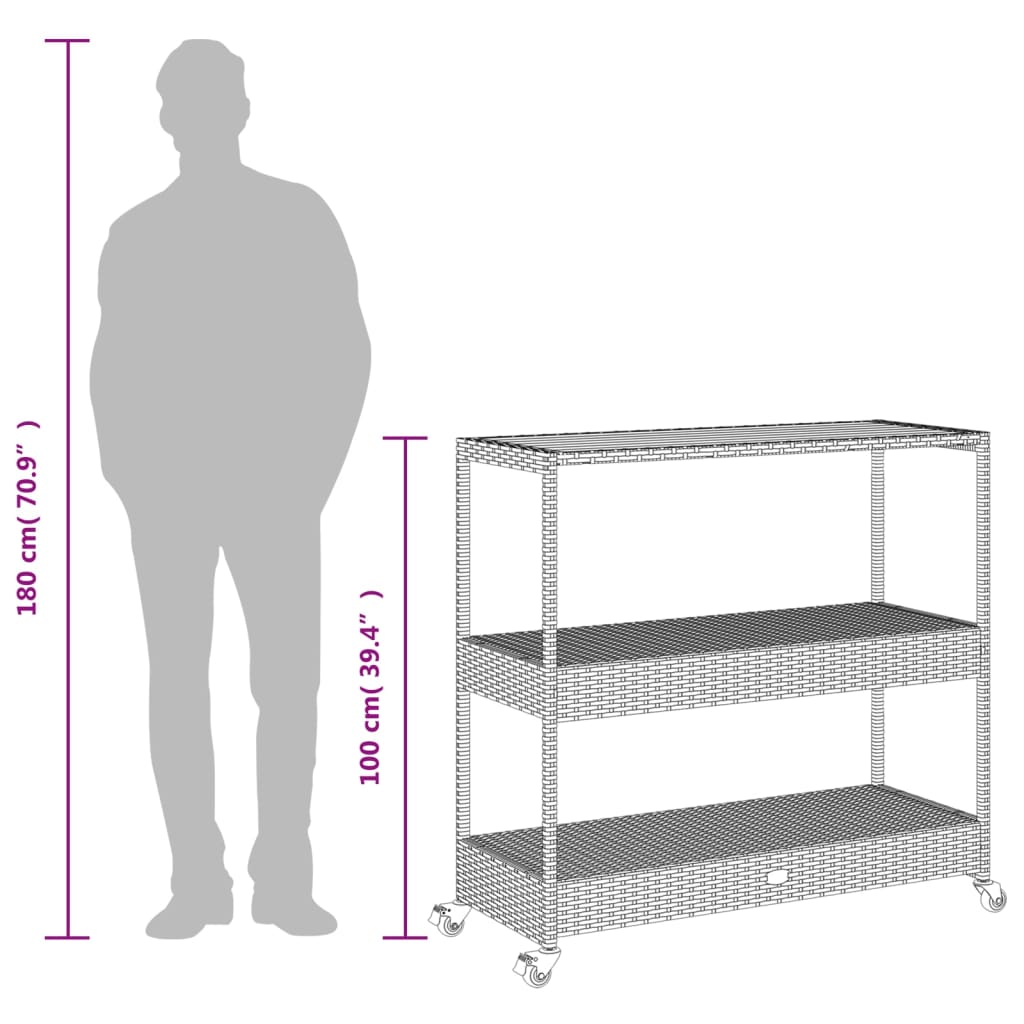 3 szintes fekete polyrattan és tömör akácfa zsúrkocsi 3 szintes fekete polyrattan és tömör akácfa zsúrkocsi