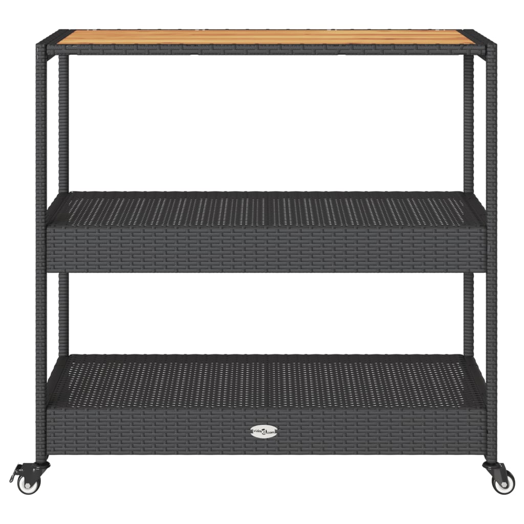 3 szintes fekete polyrattan és tömör akácfa zsúrkocsi 3 szintes fekete polyrattan és tömör akácfa zsúrkocsi