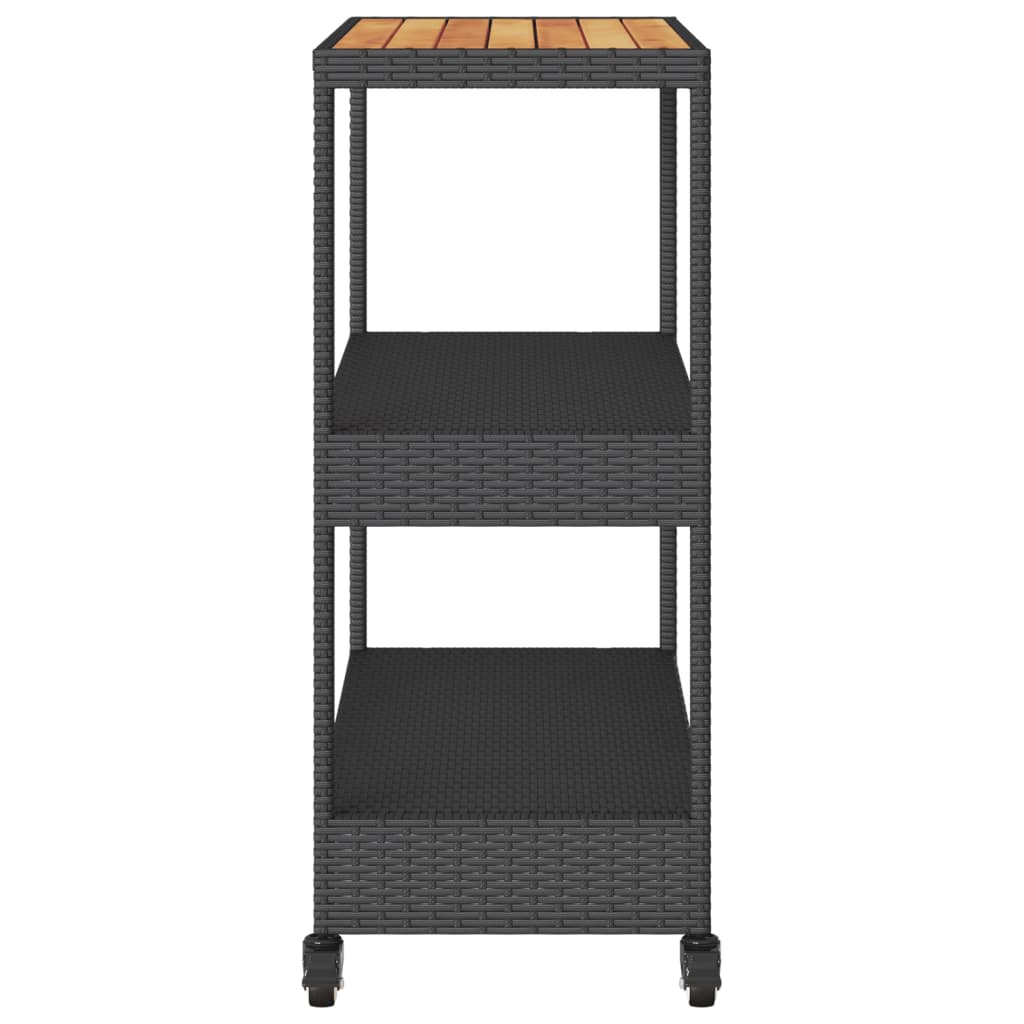 3 szintes fekete polyrattan és tömör akácfa zsúrkocsi 3 szintes fekete polyrattan és tömör akácfa zsúrkocsi