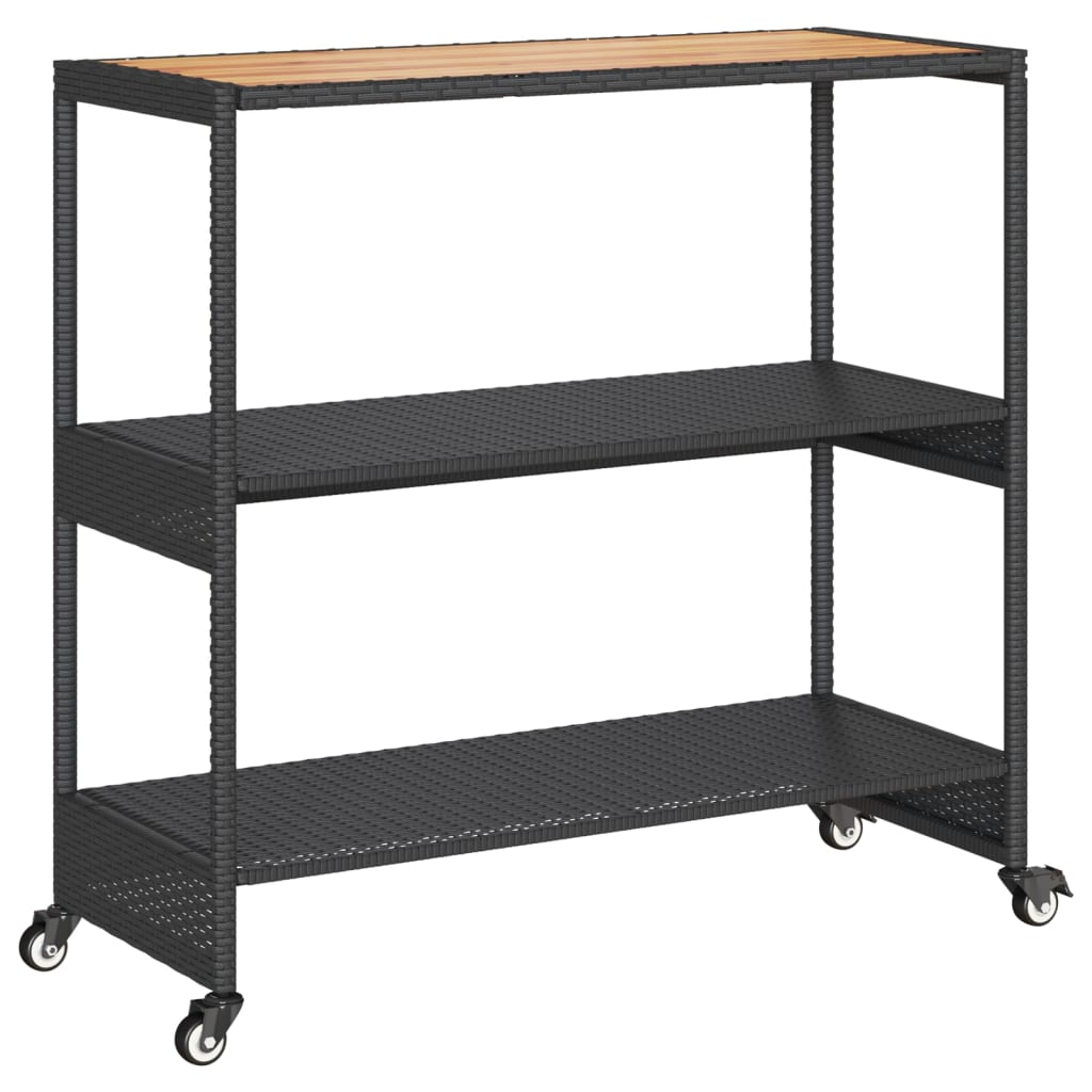 3 szintes fekete polyrattan és tömör akácfa zsúrkocsi 3 szintes fekete polyrattan és tömör akácfa zsúrkocsi