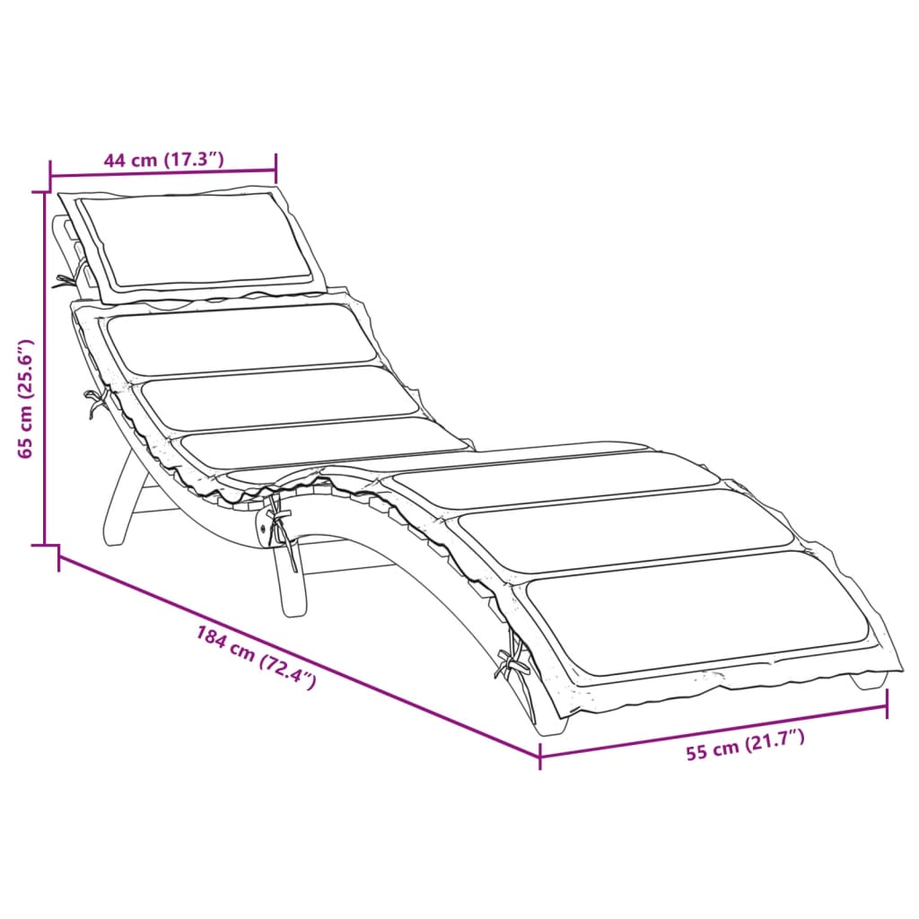 | napozóágy | párnával 1-személy taupe 55 x 184 x 64cm tömör akácfa